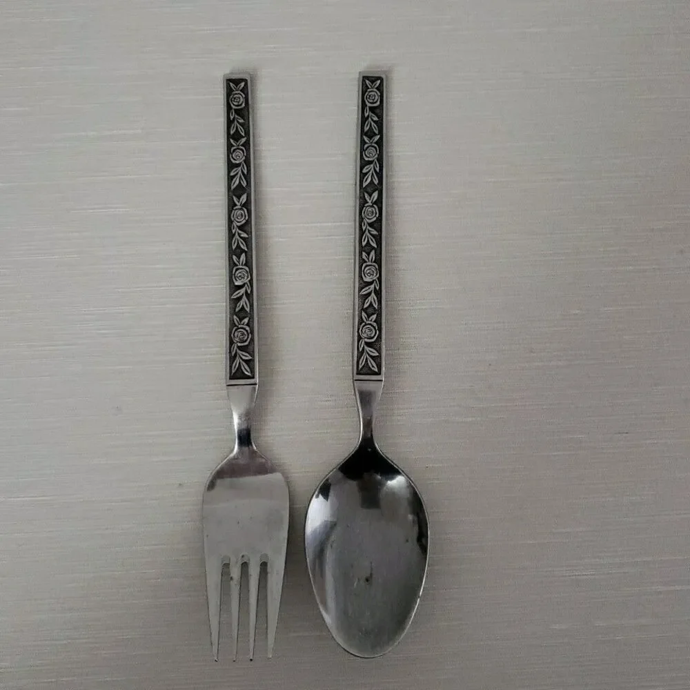 Interpur Stainless Mexicali Rose Dinner Fork & Spoon Black Textured Handle Japan